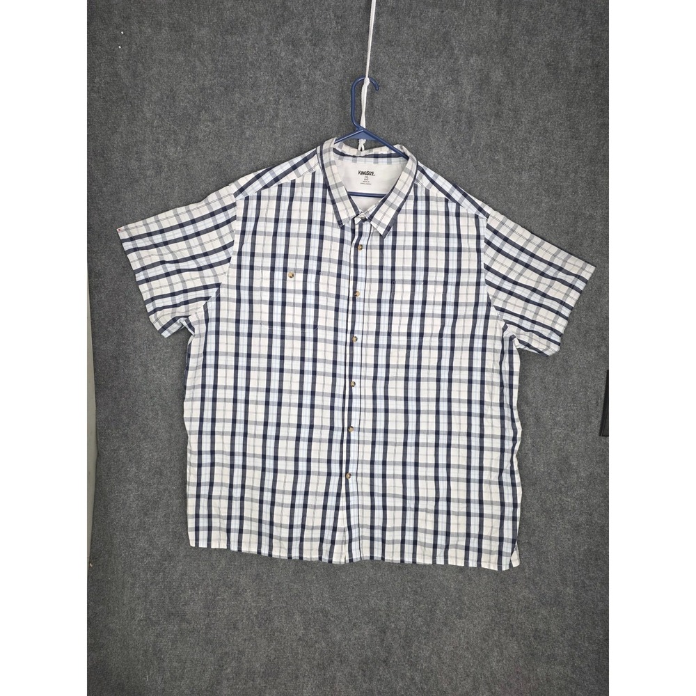 KingSize Shirt Mens 4XL Big Plaid Button Up Short Sleeve White Blue Casual Plus
